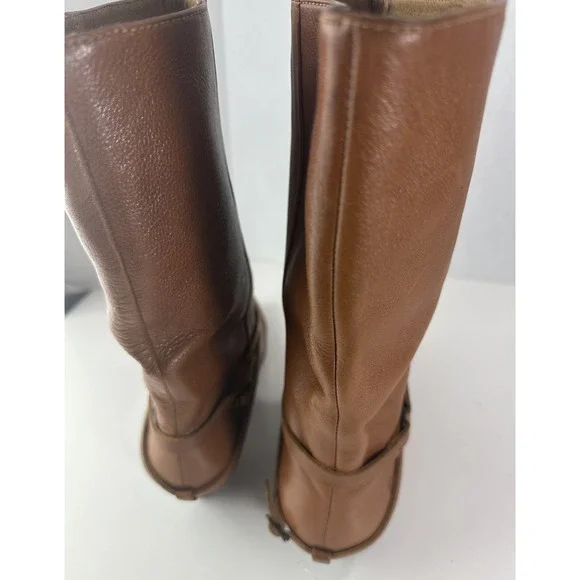 Frye Mid Calf Leather Boots Pull On Harness Strappy Brown Women's 8.5 M 37444 - Picture 6 of 16